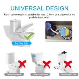 2 Inch Toilet Flush Valves, Toilet Repair Kit Dual Flush Valve Replacement Fit for One Piece Toilet Top Push Button Valve(One Piece Toilet 10.8" Height)