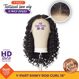 Sensationnel Curls kinksandco kinkyedges wig - kinky rod curl 18 inch y part lace natural kinkytexture edged hairline for natural 3c to 4c hair textures (1B OFFBLACK)