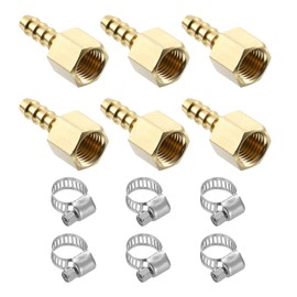 sourcing map 2pcs Brass Hose Barb Fittings, 1/4" Barb x 1/4" NPT Female Brass Barb Pipe Fitting Adapter with Hose Clamps for Water Fuel Air, Mechanical Devices, Plumbing Equipment