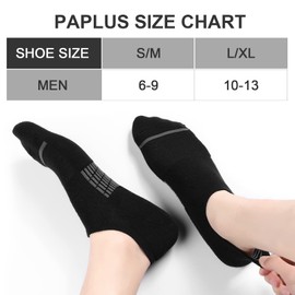 PAPLUS No Show Socks Men 6 Pairs, Non Slip Cushioned Low Cut Ankle Sock with Arch Support, Size 10-13