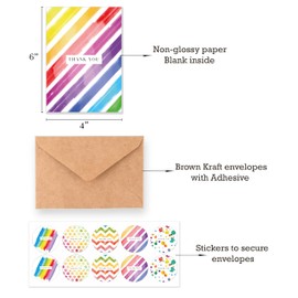 Thank You Cards with Brown Kraft Envelopes and Stickers - 5 Designs Bulk Watercolor Notes Pack of 20 - for Baby Showers, Bridal Showers, Weddings, All Occasion, 4x6 Inch, Count of 20 (Watercolor)