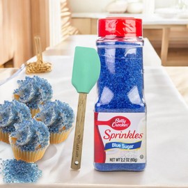 Betty Crocker Blue Sugar 2.25Oz, Sparkling Decorating Sugar Crystals For Baking, Bundled With Silicone Spatula, Vibrant Blue Sugar Pearls For Cupcakes & Cookies, Versatile & Easy To Use [Pack Of 3]