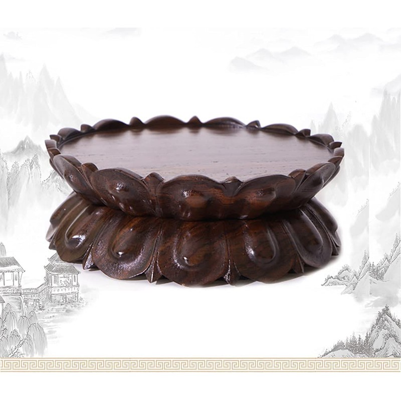 GOLDY&WENDY Oriental Home Decor Display Stand Round Wooden Lotus Shaped