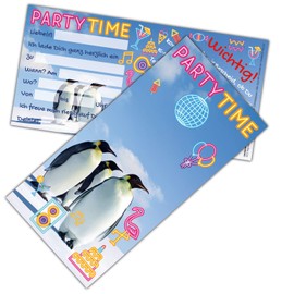 Penguine Party Invitation Cards Set of 12 - Funny Invitations for Children's Birthday or Party for Boys Girls and Adults by BREITENWERK