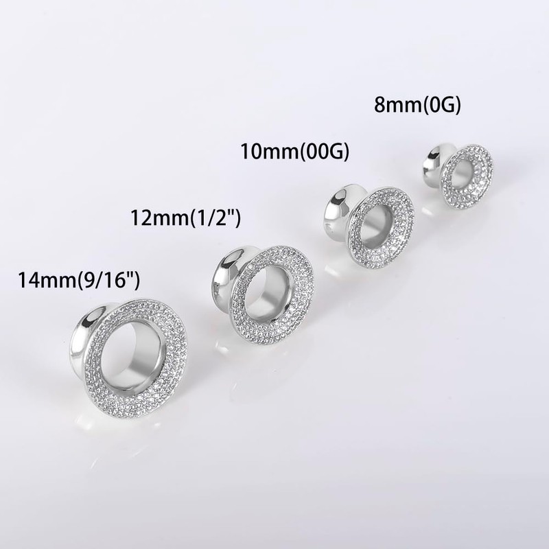 Vankula 2PCS Cubic Zirconia Ear Tunnels Plugs 316L Stainless Steel