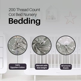 2 x Cot Bed Fitted Sheet 100% Cotton 200 Thread Count 12 Colours, Cot Bed 60 x 120 CM - Sleeping Moon Grey