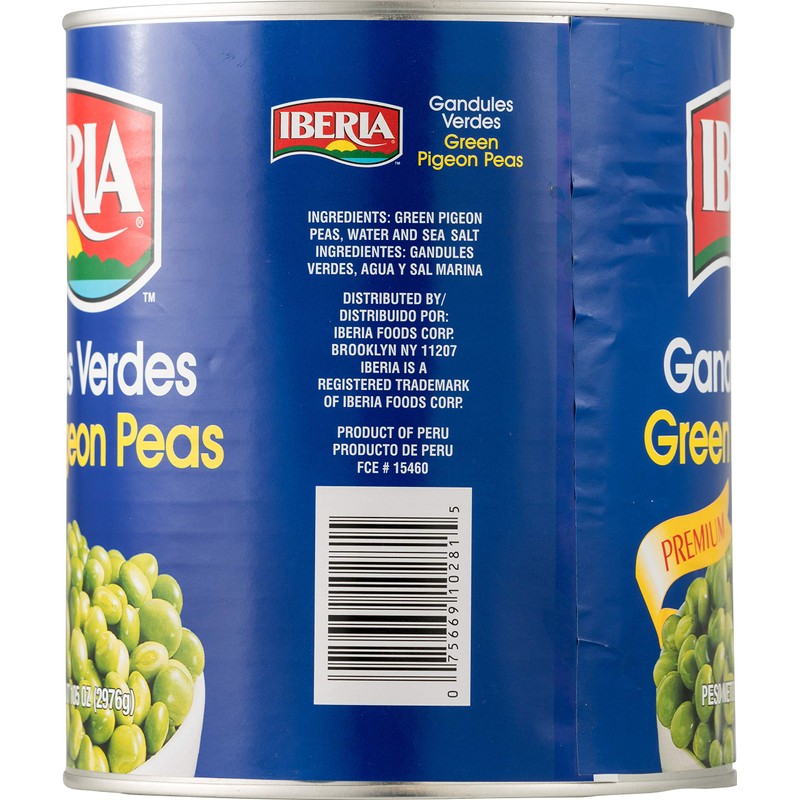 Iberia Green Pigeon Peas, 105 Oz