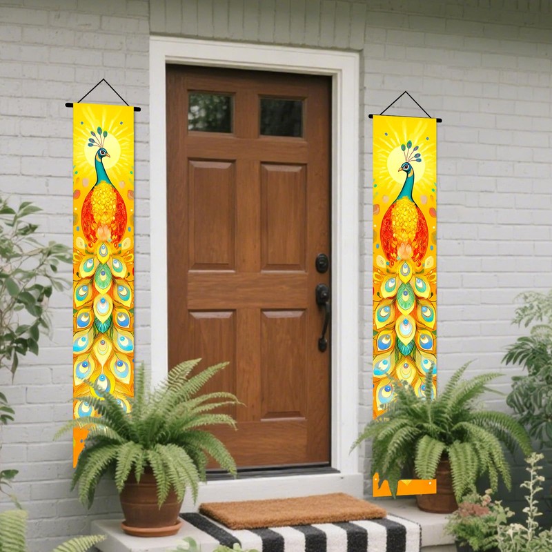 Peacock Outside Front Door Banners 12x71 Inches Polyester