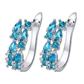 Elegant S925 Silver Blue Green Rainbow Color Cubic Zirconia Hoop Earrings Cuff Huggie Earrings Blue Sapphire and White Lab Grown Diamond Accent Hoop Earrings for Women (Blue)