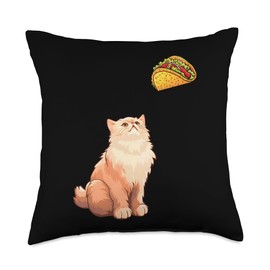 Persian Cat Staring At Taco, Funny Persian Cat Throw Pillow