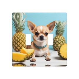 YYHWHJDE Double Switch Wall Plate Durable Heat Resistant for Residential and Commercial Areas Chihuahua Dog Pineapple Prints