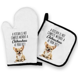 OHSUL Chihuahua Gifts Oven Mitts and Pot Holders Sets, Chihuahua Accessories, Chihuahua Gifts for Women Kitchen Decor, Chihuahua Heat Resistant Oven Gloves Hot Pads for Kitchen Cooking Baking Grilling