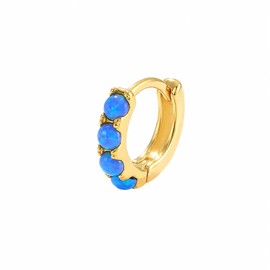 Rockyu S925 Women's Gold Hoop Earrings, Sterling Silver, Round Earrings, Opal Stud Earrings, For One Ear, 0.2 inch (6 mm), 0.3 inch (8 mm), 0.4 inch (10 mm), Hypoallergenic, Birthday Present (Blue-6 mm)