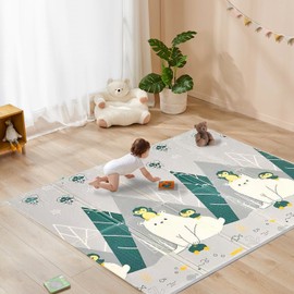 FINIKIS Baby Play Mat, XPE Foldable Foam Play Mat for Floor, Soft Waterproof Playmats for Babies and Toddlers Kids， Reversible Baby Crawling Mat for Indoor and Outdoor， 79''x71''x0.4"