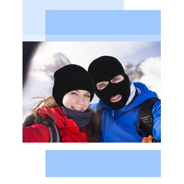 BBTO Pack of 3 Knitted Ski Mask Full Face Cover 3 Hole 2 Hole 1 Hole Knitted Balaclava for Adults (Black), black