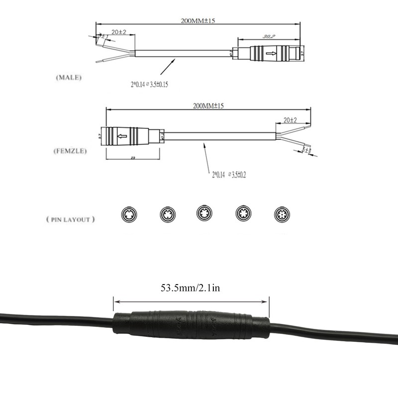 daier 6 Pairs 4 Pin Connector Ebike Waterproof Extension Cable,Female