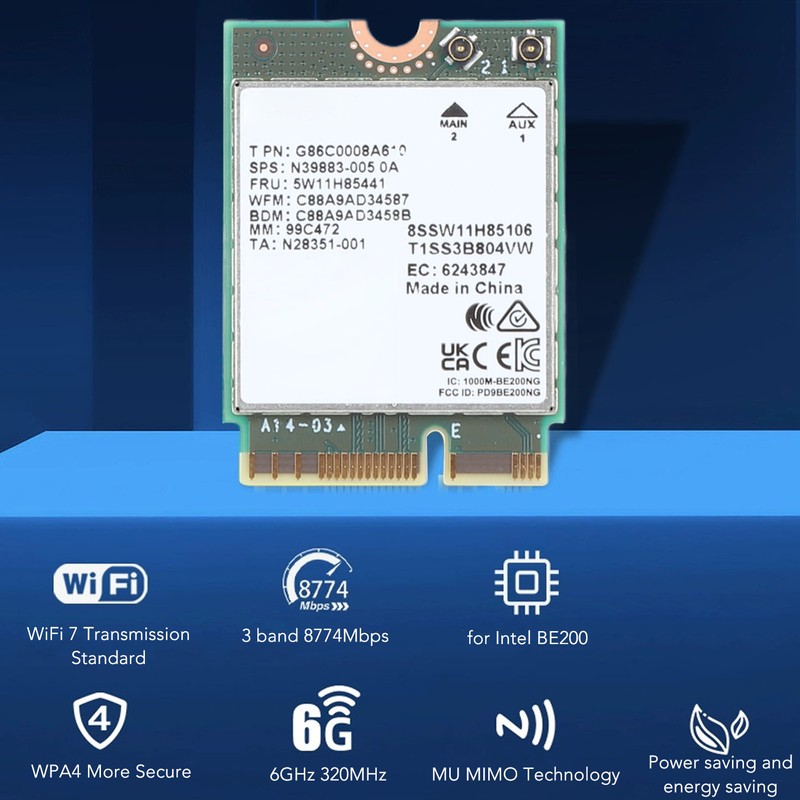 BE200NGW WiFi 7 Network Card for Intel BE200 8774Mbps Supports