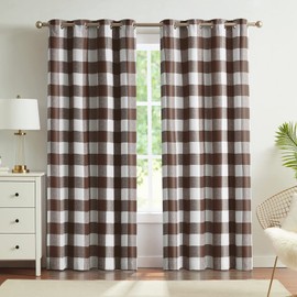 Melodieux Buffalo Check Plaid Blackout Curtains 96 Inches Long for Living Room, Bedroom Thermal Insulated Room Darkening Grommet Drapes, Brown, 50 x 96 Inch, 2 Panels