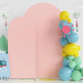 Fomcet Wedding Arch Cover 7.2FT, 6FT Pale Pink Spandex Fitted Fabric Arch Backdrop Covers 2 Set for Round Top Chiara Arched Backdrop Stand Cover for Wedding Birthday Party Baby Shower Decor