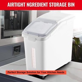 Happybuy 11.4Gallon/50L Large Capacity Rice Storage Container, for Dog Food, Kitchen Grains, with Wheels, Scoop, Scale Line, Airtight Lid, 1 Pack