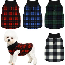 Qesonoo Fleece Vest Dog Sweater Set of 4 Buffalo Plaid Dog Pullover Warm Jacket Winter Pet Clothes with Leash Ring for Small Dog Cat (XX-Large)