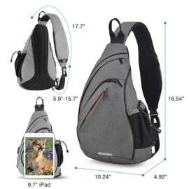 mixi Sling Bag Men Backpack Unisex One Shoulder Bag Hiking Travel Backpack Crossbody with USB Port Versatile Casual Daypack, Grey-17'', Daypack Backpacks
