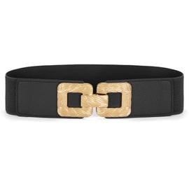 JASGOOD Women's Wide Elastic Waist Belt for Dresses Stretchy Wide Belt for Women Vintage Belts with Gold Buckle, Black(Gold), Fit Waist Size 29"-32"