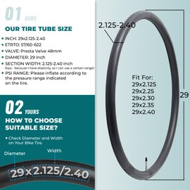 MetersGod 2 Pcs,29x2.125/2.25/2.30/2.35/2.40 Bicycle Tube, 29x2.125-2.40 Bicycle Tire, Presta Valve 48mm, Butyl Rubber, Suitable for Mountain Bike, Cross Bike, City Bike, MGN024
