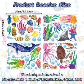 114 Pieces Colorful Ocean Life Wall Sticker Sea Creatures Wall Stickers Under The Sea Fish Jellyfish Removable Wall Decor Peel and Stick Underwater Sea Decor for Kid Baby Bathroom Bedroom Living Room
