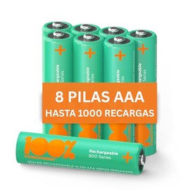 100%PeakPower Pilas Recargables AAA 8 Unidades 1000 mAh NiMH 1.2 V, Precargadas – Alta Capacidad y Rendimiento – Baterias Recargables AAA para Juguetes, Controles Remotos y Videojuegos