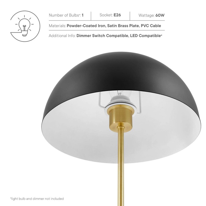 Modway Ideal 1-Light Modern Metal Table Lamp in Black/Satin Brass