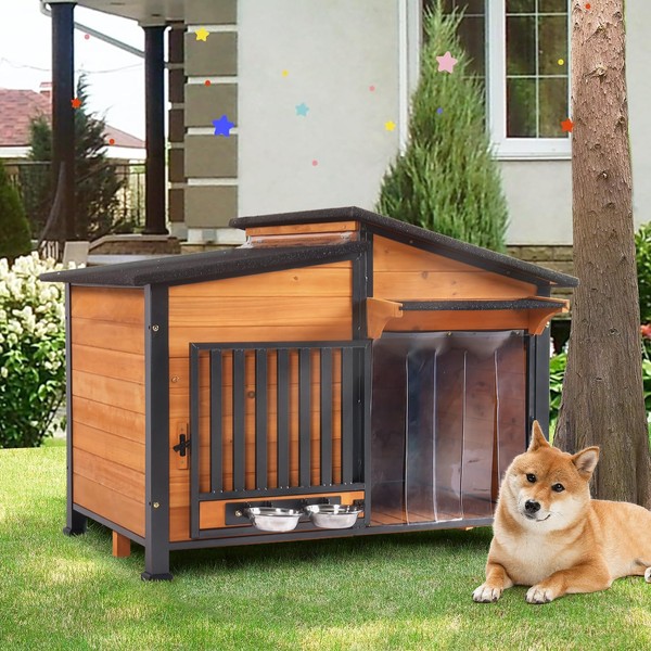 Joyqinchen Dog House Outdoor for Large Breed with Anti-Chewing Iron