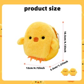 WisePoint Coin Purses, Plush Coin Pouch 2 Packs Coin Purse Pouch with Key Chain, Purse Pouches with Cartoon Print for Girls and Women, Cute Pouches with Zipper for Change, Lipstick (Yellow)