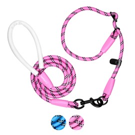 Codepets Detachable 2/5" Slip Lead Dog Leash, 4FT 6FT 8FT with Comfortable Silicone Handle Strong Rope Leash for Large Medium Small Dogs No Pull Highly Reflective Pet Training Leash (Pink-Black, 4FT)