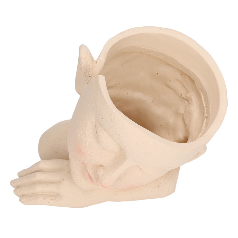 Face Flower Pot Sleeping Girl High Density Resin Drainage Hole