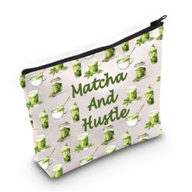 JXGZSO Funny Barista Gift Matcha Lover Gift Matcha And Hustle Cosmetic Bag Green Tea Lover Gift, Matcha And Hustle