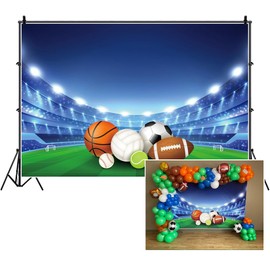 DORCEV 7x5ft All Stars Sports Backdrop - Outdoor Sports Theme Boy Kid Birthday Party Photography Background Stadium Field American Football Baseball Light School Game Banner Photo Studio Props