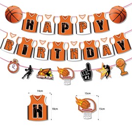 Basketball Happy Birthday Banners, Basketball Birthday Party Decoration Supplies, Black Orange Basketball Party Theme Banner Hanging Paper for Boys Kids Adults Basketball Birthday Party Decor