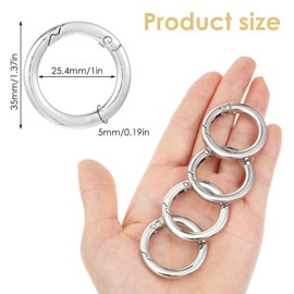 Pack of 4 Round Carabiner 35 mm Silver Metal Carabiner Ring Flat Spring O Ring Alloy Carabiner Hook Keychain Accessories for Shoulder Bag Keychain Craft DIY