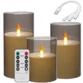Da by Rechargeable Flameless Candle, Type-c Rechargeable Battery Candlewith Remote Control and Timer Function,Set of 3,can Last up to 240 Hours. A Wick Like a Flame. (Save 220 AA Batteries per Year)
