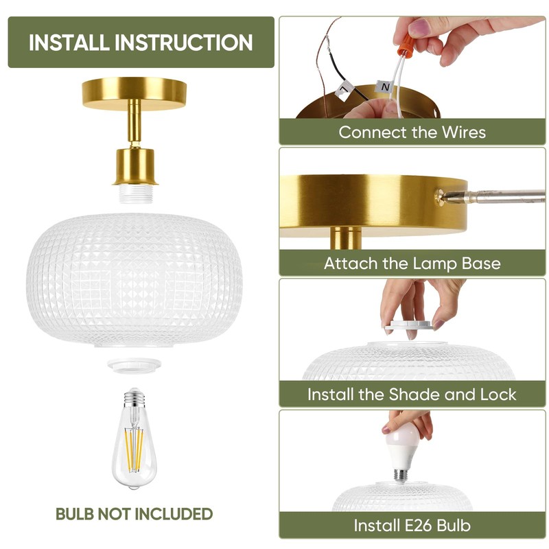 ROTTOGOON Semi Flush Mount Ceiling Light, Adjustable Hanging Gold Sloped