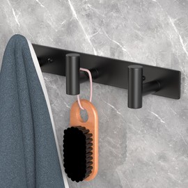 PMMASTO Coat Rack Wall Mount with 3 Coat Hooks, T Shaped Wall Hooks for Hanging Hat Towel Robes, Heavy Duty Stainless Steel Coat Hanger in Bathroom Kitchen Entryway (Black, 2Pack)