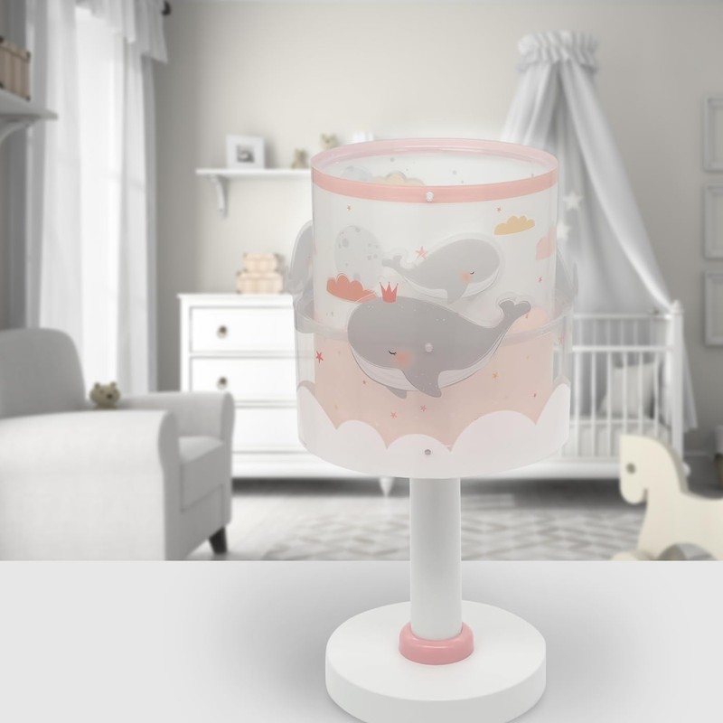 Dalber Children's Table Lamp, Bedside Lamp, Whale Dreams Whale, Pink