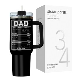 34HD Christmas Gifts for Dad, Dad Tumbler 40 Oz Stainless Steel with Handle Straw, Dad Joke Mug, Dad Drinking Cup, Dad Birthday Gifts from Daughter