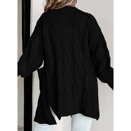 Eytino Women Plus Size Cardigan Sweaters Oversized Long Sleeve Open Front Cable Knit Coats Outerwear,4X Black