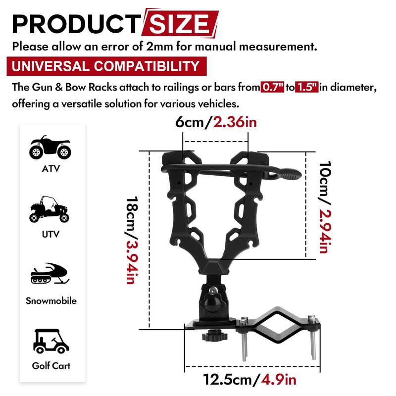Upgraded Single ATV/UTV Gun Rack, Hunting Tool Holder Mount Compatible