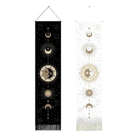 Gothic Wall Art 2 Pcs. Gothic Home Decor, Sun Moon Phases Tapestry Wall Hangings, Dark - themed Tapestry with Black Black and White for Bedroom and Living Room, 130x32.5cm