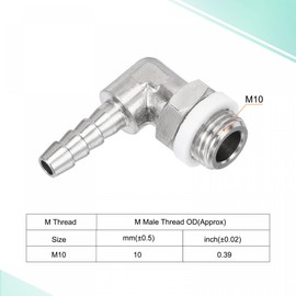 sourcing map Nickel-Plated Copper Hose Barb Fitting Elbow 4mm Barbed M10x1 Male Thread Right Angle Pipe Connector with Washer