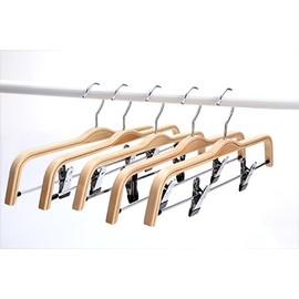 Light Bamboo Hangers, Sturdy Wood Pants Hangers, Wooden Clothes Hangers with Polished Hooks and Clips, 5-Pack