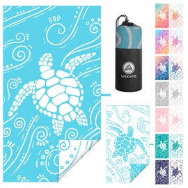 WEKAPO Microfiber Beach Towel – Ultra-Soft & Quick-Dry, Extra Large (71” x 39”), Perfect for Beach, Travel & Outdoor– Lightweight, Sand-Free & Vibrant Design (Light Blue Sea Turtle)